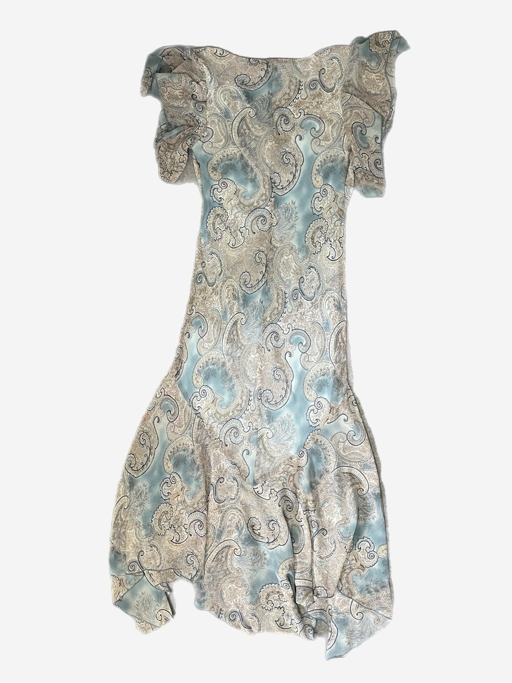 Vintage Y2K La Belle Blue paisley flutter sleeve asymmetric dress whimsical S - Picture 9 of 10